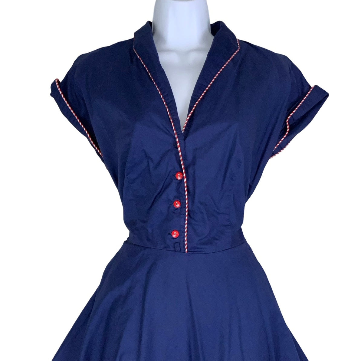 Vintage 80s Blue White Red Aline Midi Swing Dress 10 12