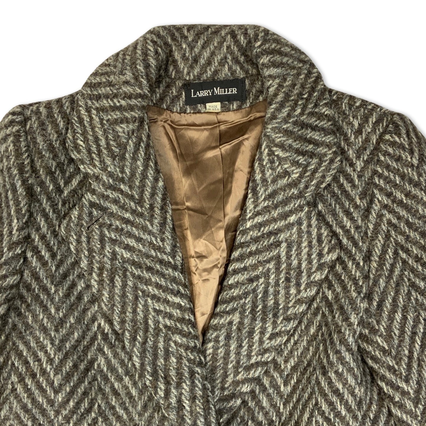Vintage 80s Herringbone Double Breasted Brown and Grey Ladies' Wool Coat 14