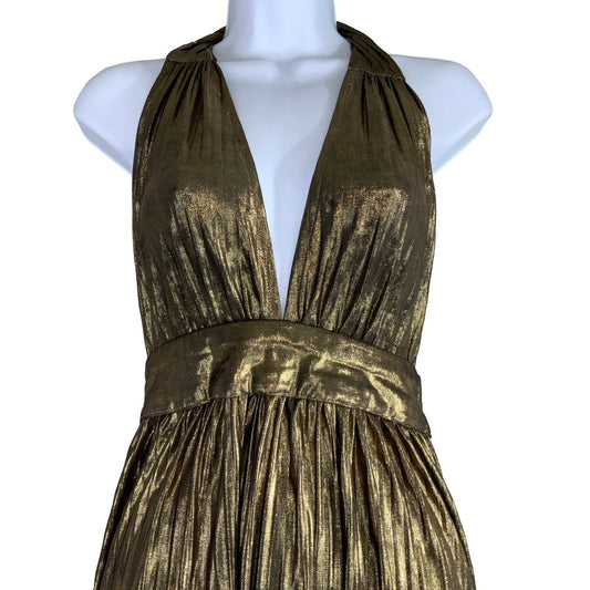 Vintage Gold Tie Halter Neck Mini Dress XS 6 8