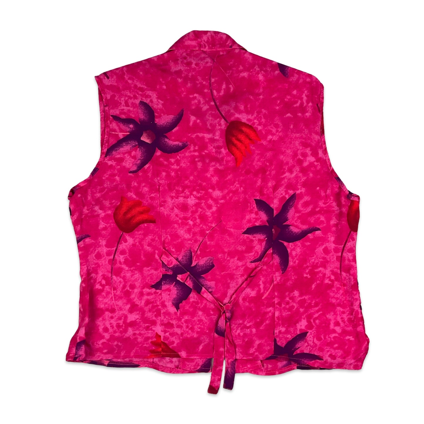 Vintage Pink & Purple Floral Sleeveless Blouse 10 12 14 16 18