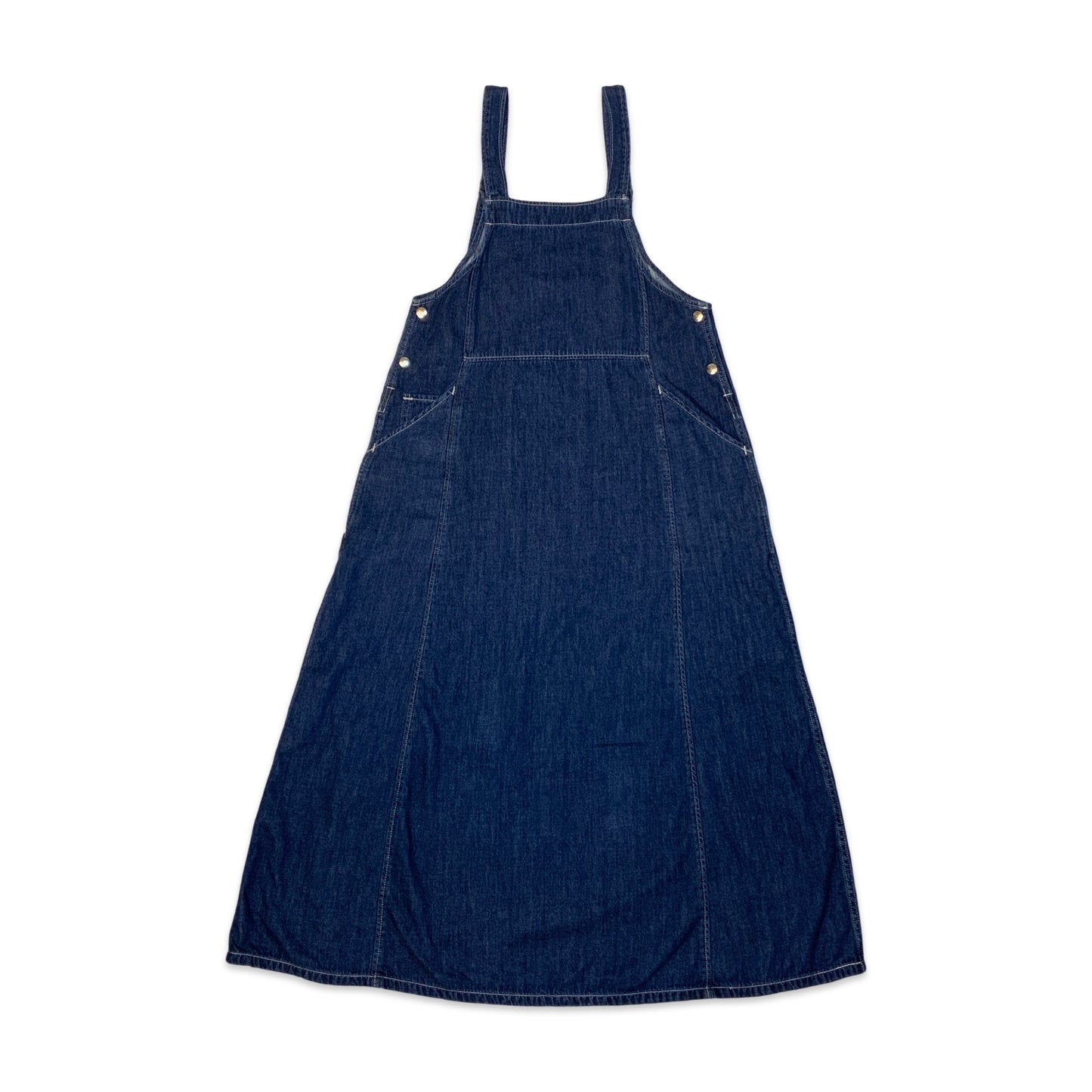 90s Wrangler Indigo Denim Dungaree Pinafore Maxi Dress 12