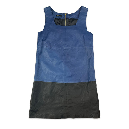 90s Blue & Black Leather Shift Dress