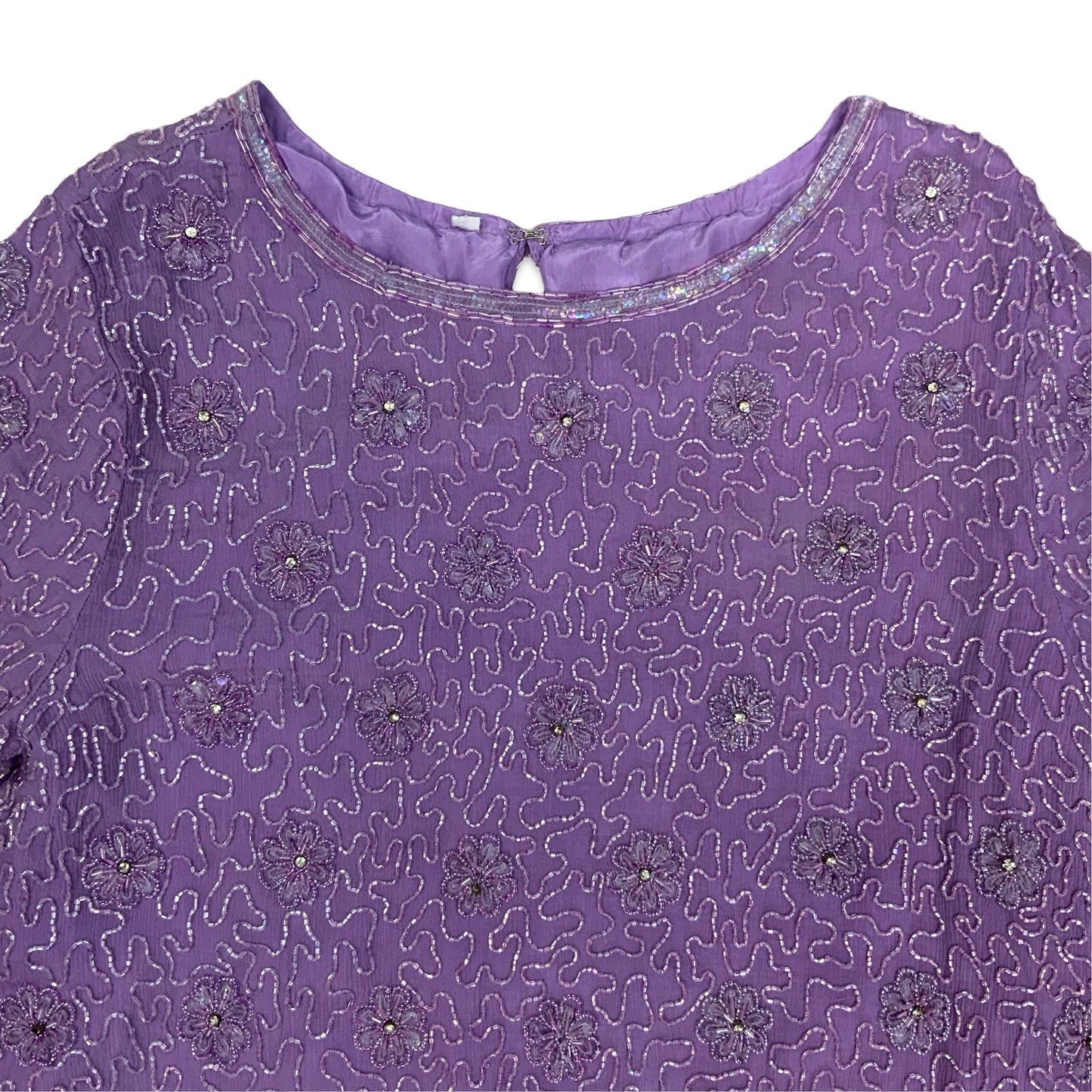 80s Lilac Floral Beaded Blouse 16