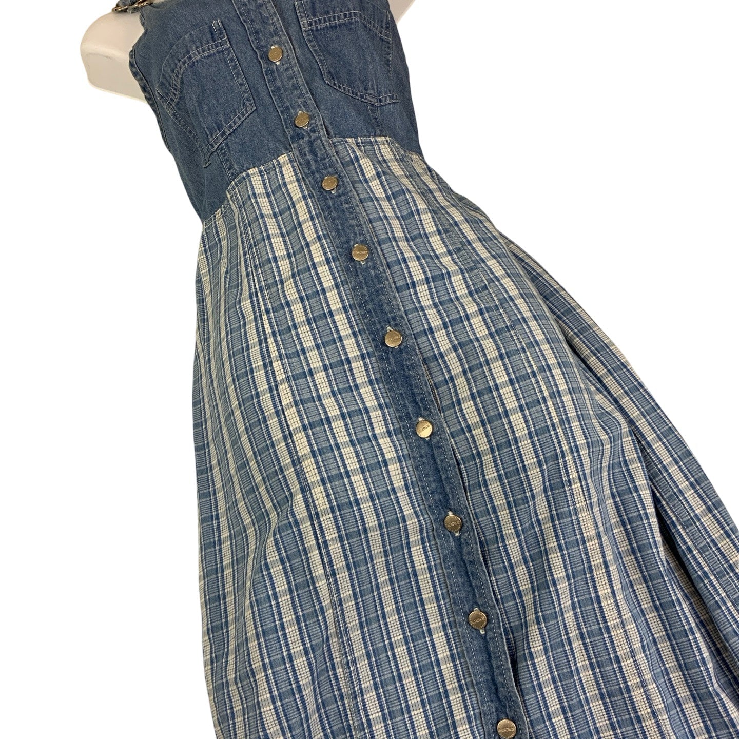 Vintage 90s Y2K ‘Broadway Industries’ Dungaree Tartan Midi Shirt Summer Dress 8 10 XS S