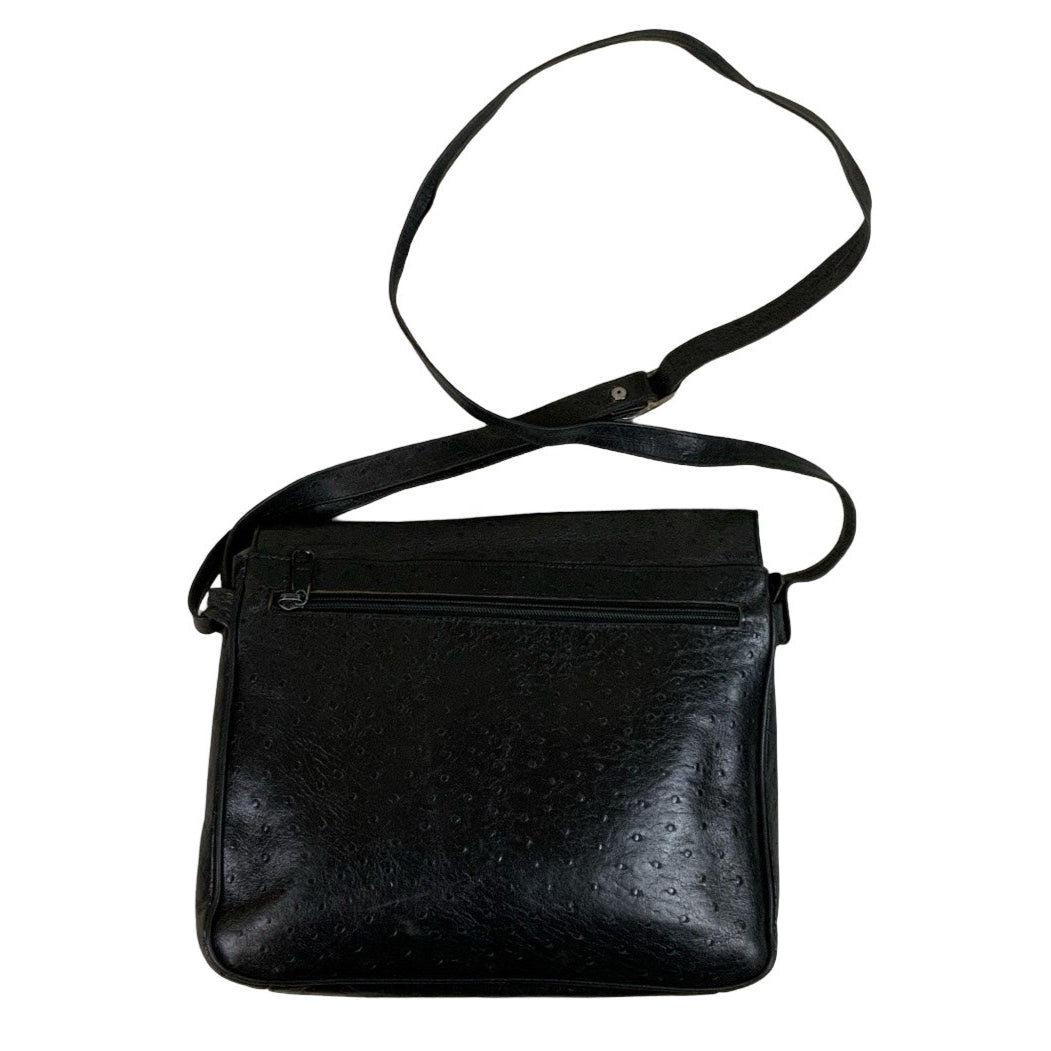 Vintage 80s 90s Black Leather Textured Shoulder Crossbody Bag