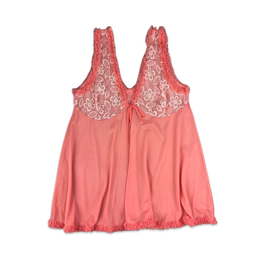 Vintage Coral & White Lace Babydoll Top