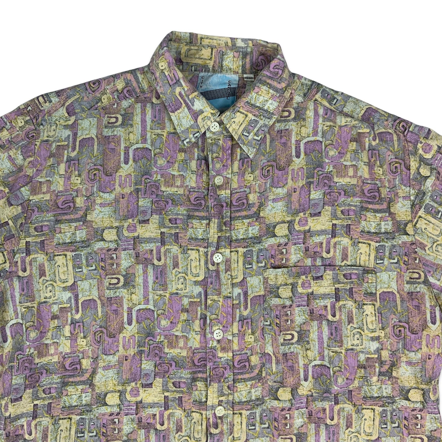 80s Purple & Yellow Abstract Print Shirt M L