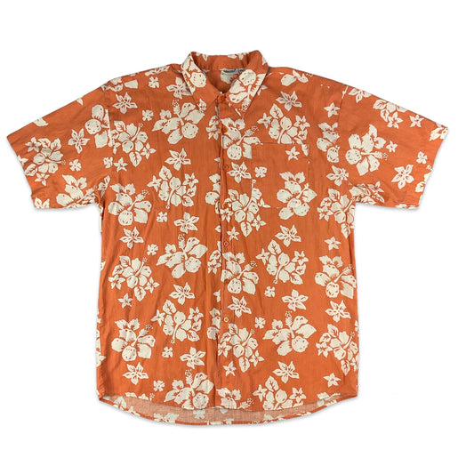 Vintage Orange & White Hawaiian Short Sleeve Shirt M L