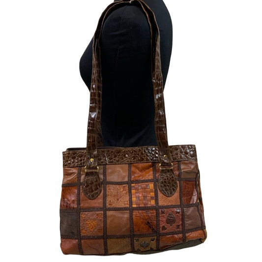 Vintage Italian Style Patchwork Leather Croc Embossed Handbag