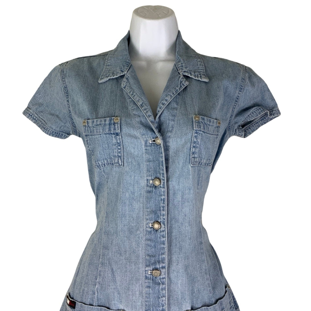 Vintage 00s 90s Y2K DKNY Light Blue Denim Mini Dress 8 10 S