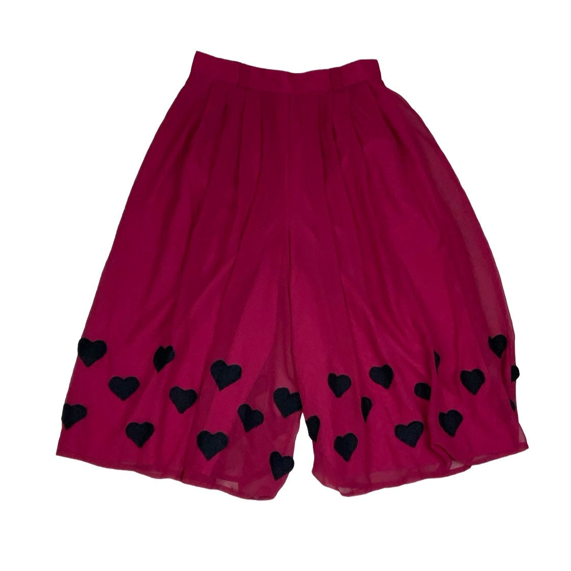 Vintage 80s 'New Fast' Pink Black Hearts Midi Culottes Shorts Skirt Skort 10 12