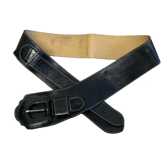 Vintage Black Thick Leather Buckle Belt