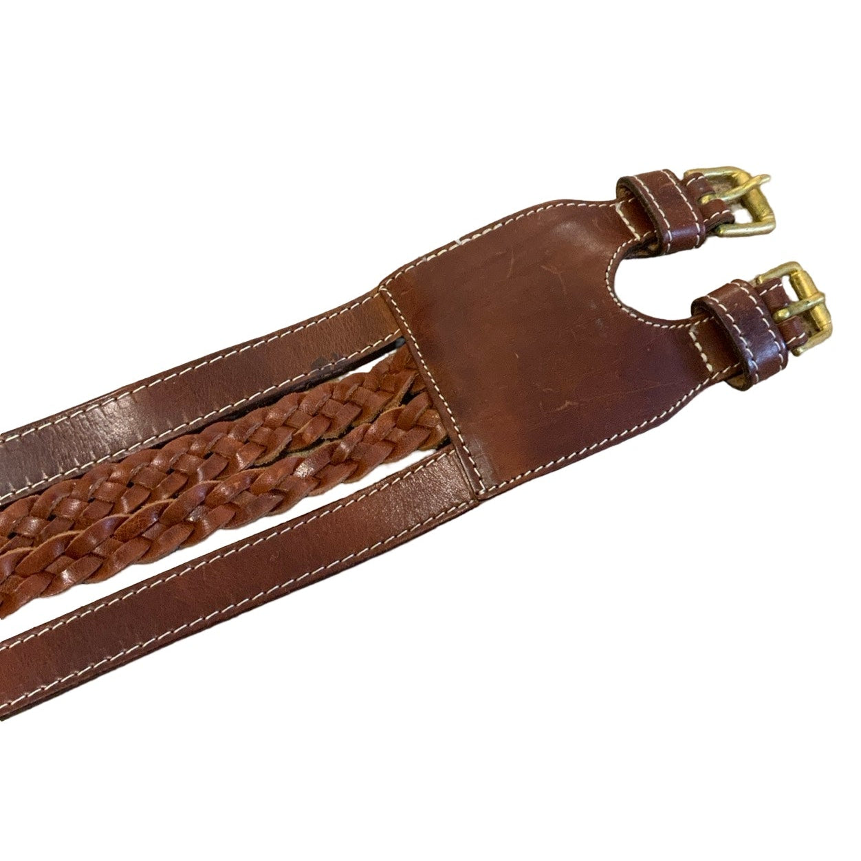 Vintage 90s Brown Leather Double Buckle Cable Belt