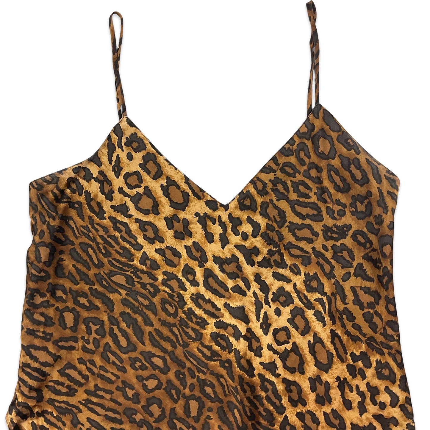 90s Cheetah Print Spaghetti Strap Loose Fit Silk Cami Top 10 12 14