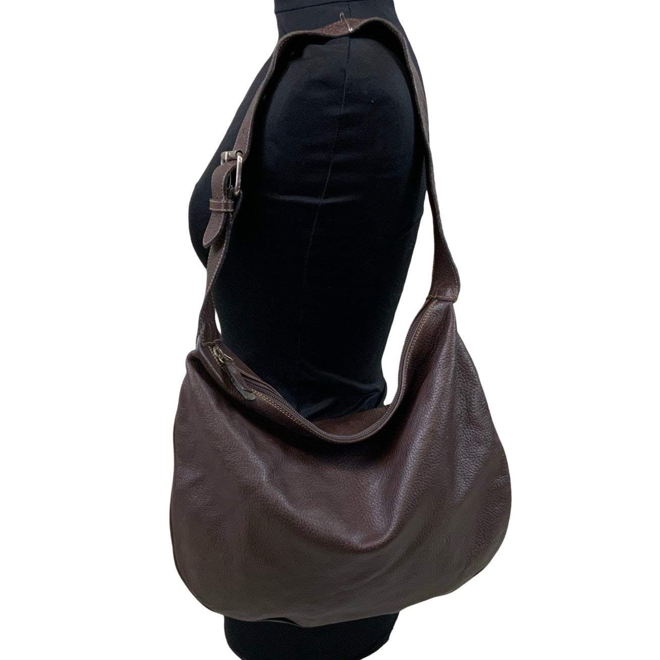 Vintage 90s 00s Brown Italian Leather Slouch Hobo Shoulder Bag