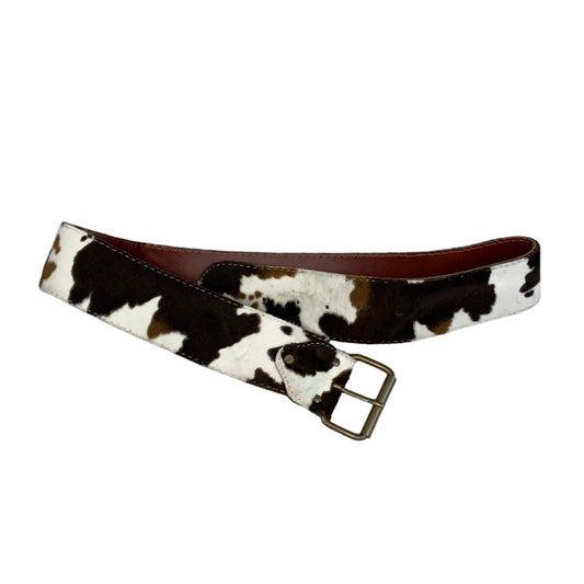 Vintage 90s Cow Print Brown White Textured Leather Belt