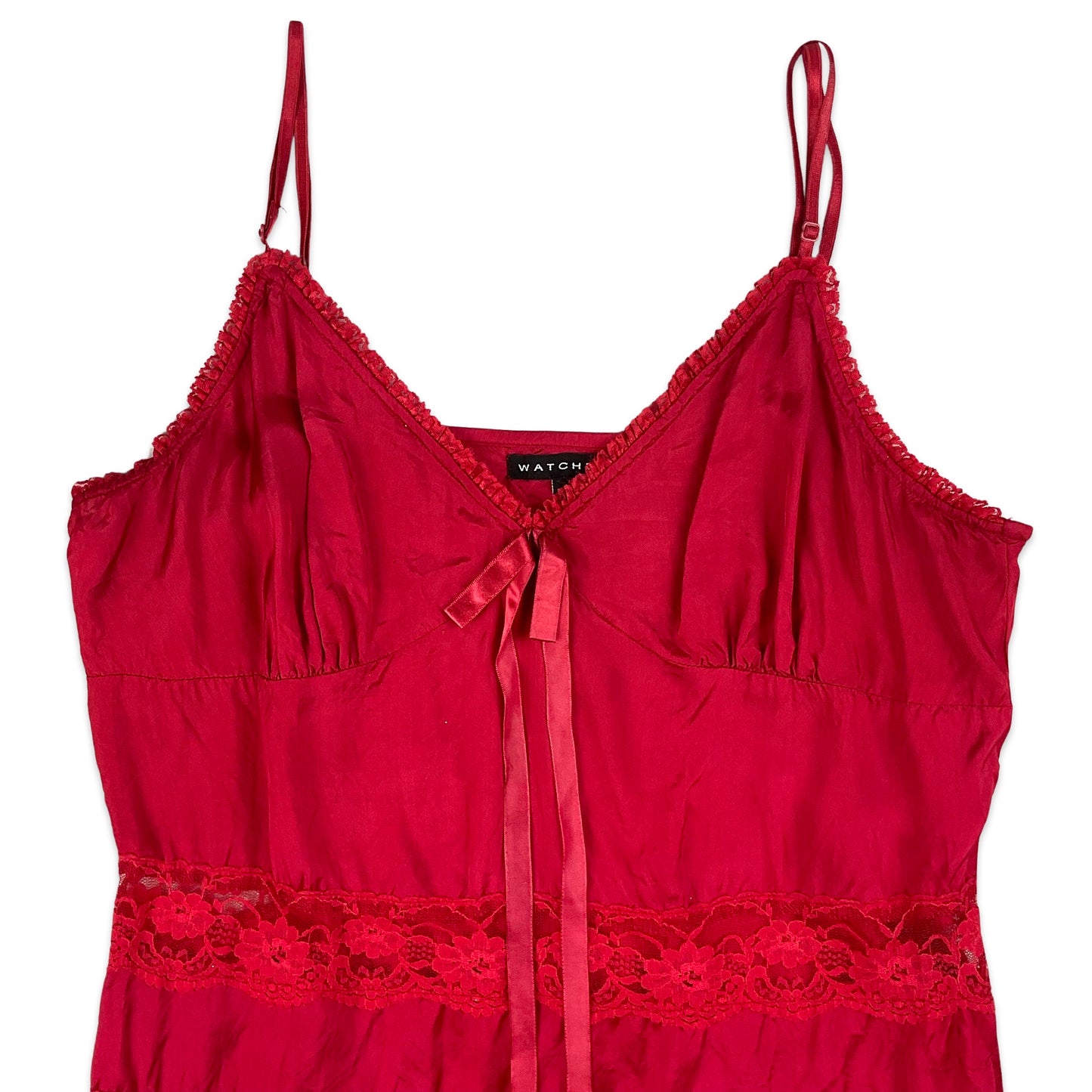 90s / Y2K Red Satin & Lace Spaghetti Strap Vest Top 10 12 14 16