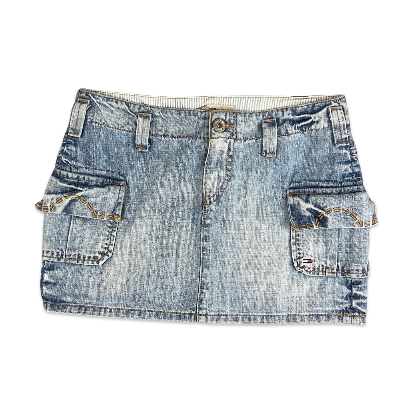 90s Y2K Light Blue Tommy Hilfiger Denim Mini Skirt 12 14