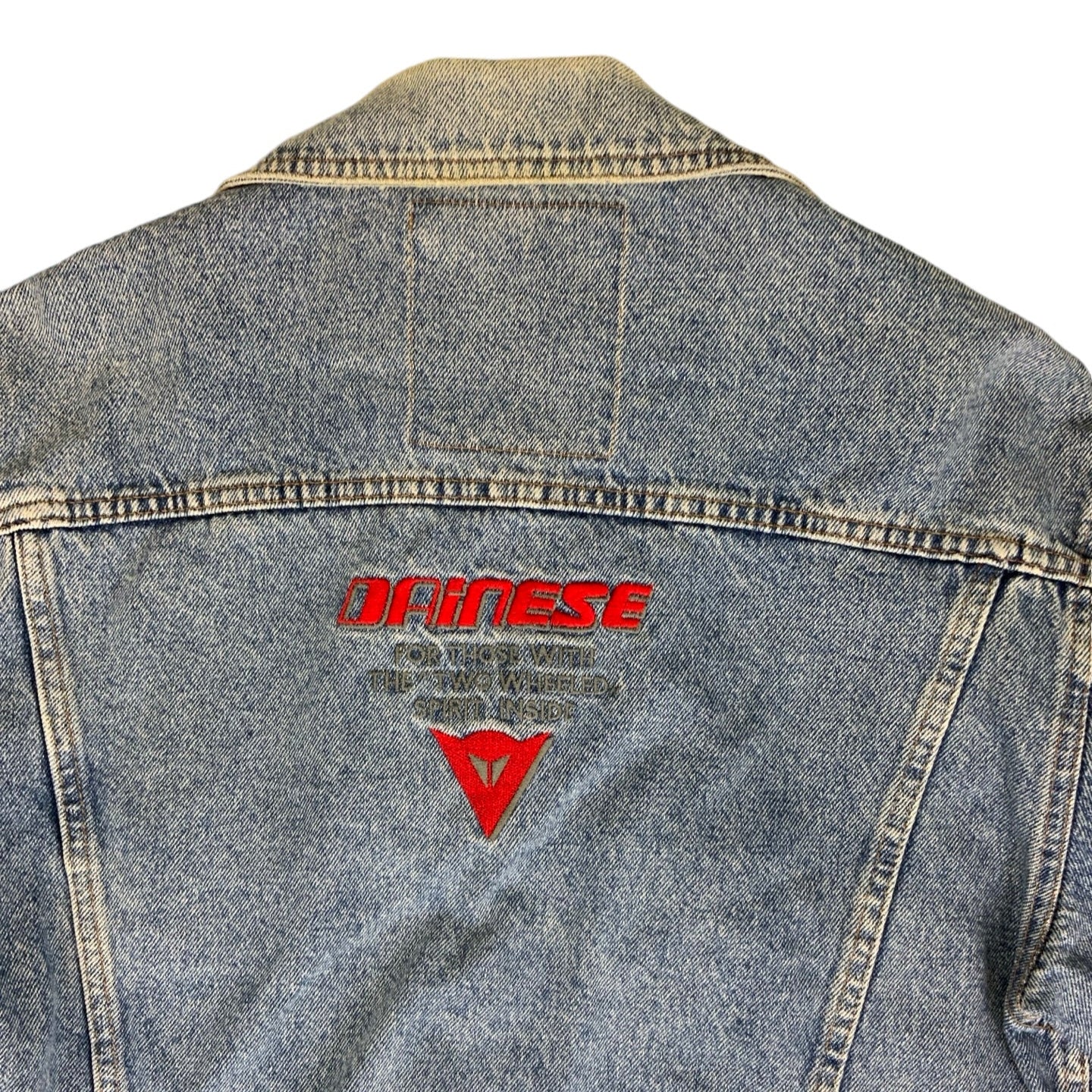 Vintage 90s Embroidered 'Dainese' Denim Biker Jacket L