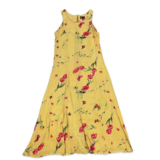 Vintage Yellow & Pink Floral Maxi Dress 10