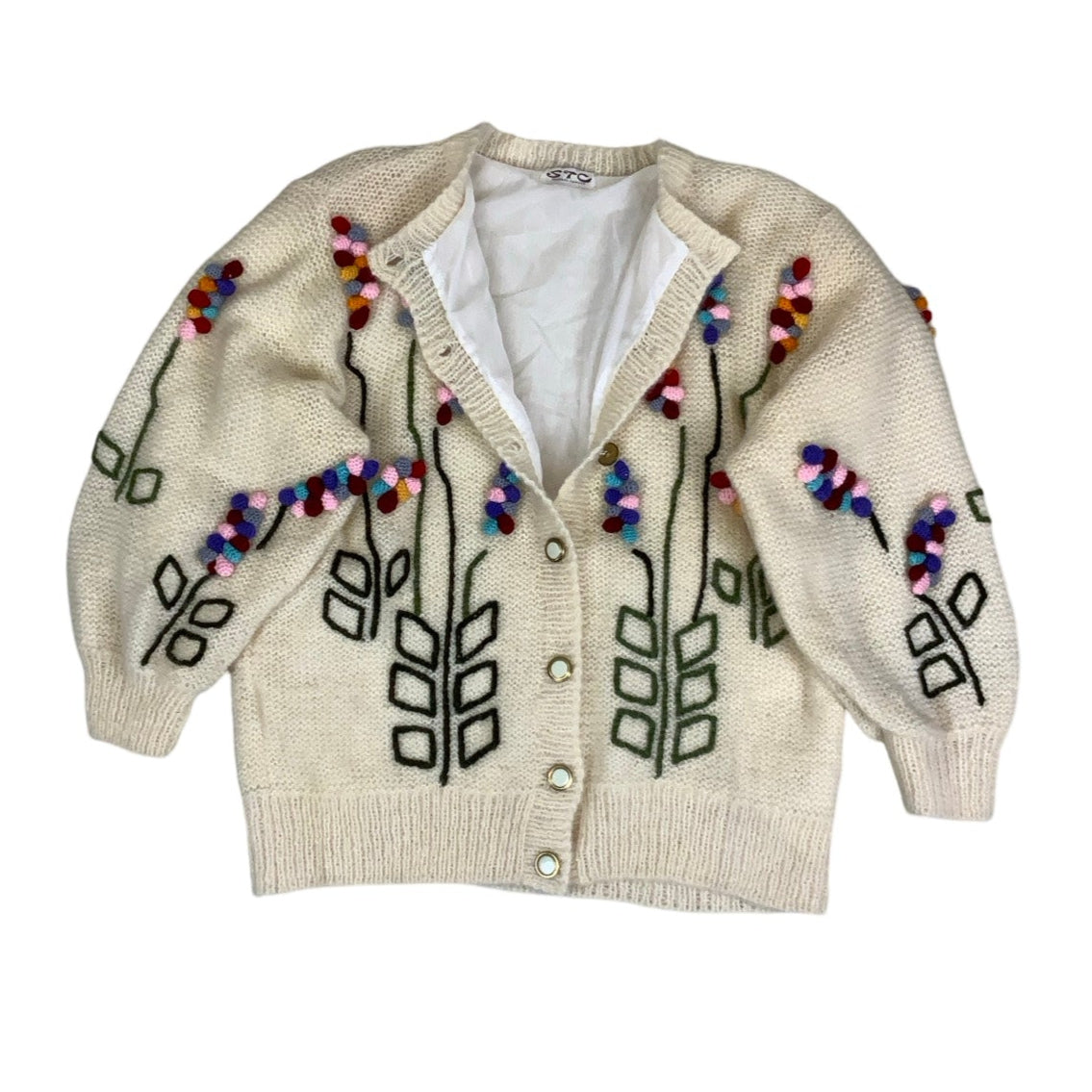 Vintage ‘S.T.C. Original Fashion’ Cream Botanical Embroidered Cardigan 16 18 L