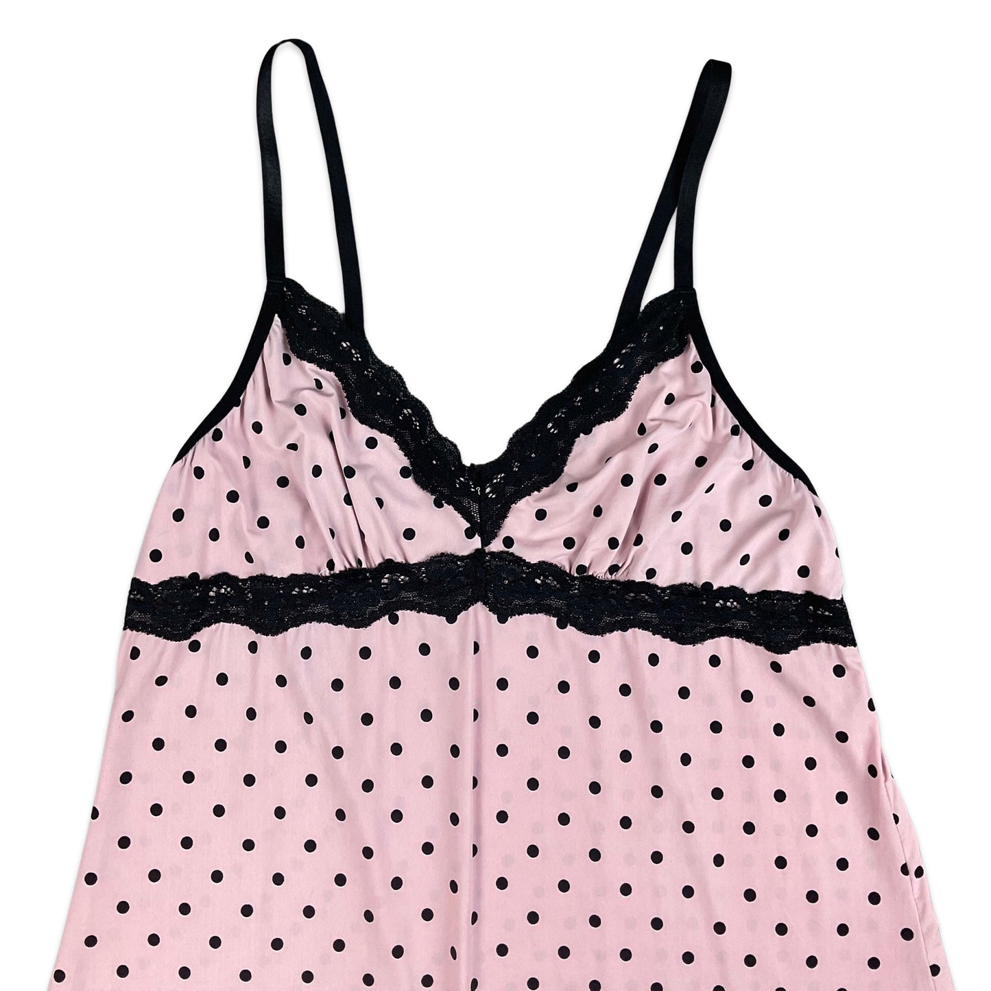 90s Y2K Baby Pink Black Polka Dot Slip Dress 8 10 12