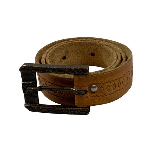 Vintage Boho Tan Leather Embossed Belt