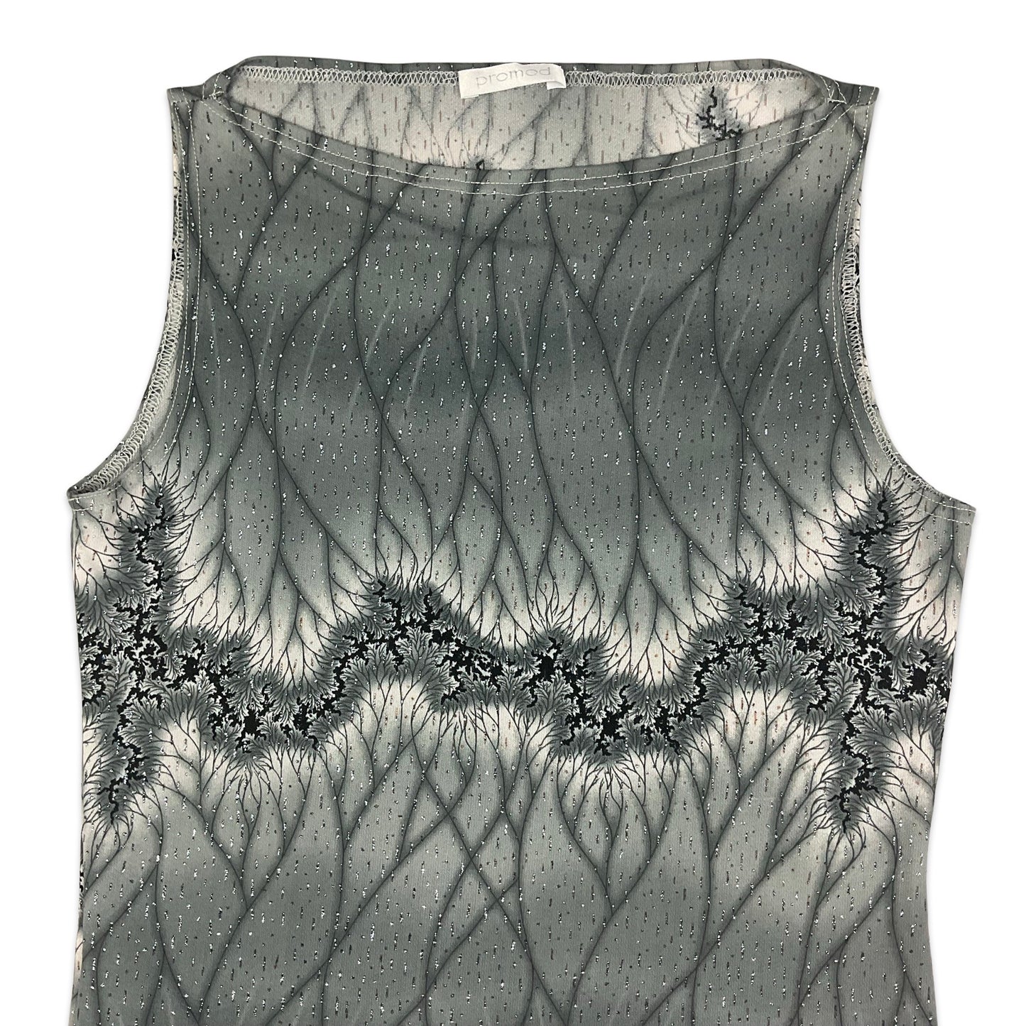 Y2K Grey & Silver Abstract Print Vest Top 6 8 10