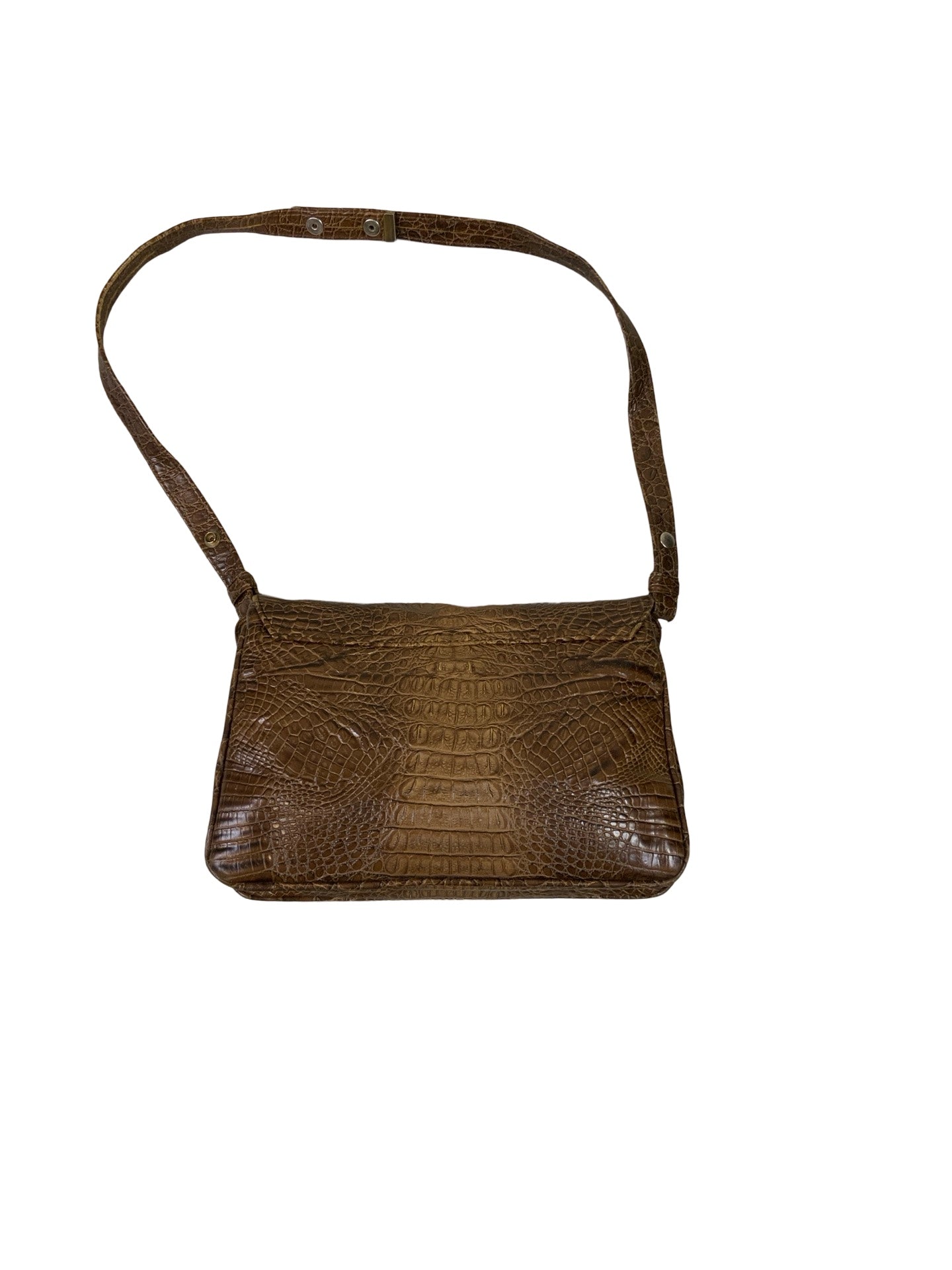 Vintage Brown Croc Print Turn Lock Shoulder Bag