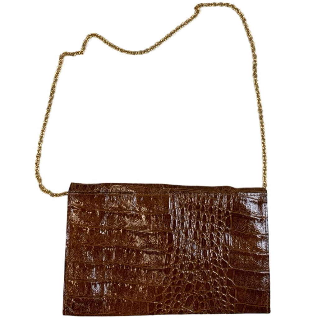 Vintage 80s 90s Chain Strap Croc Snake Print Clutch Shoulder Bag