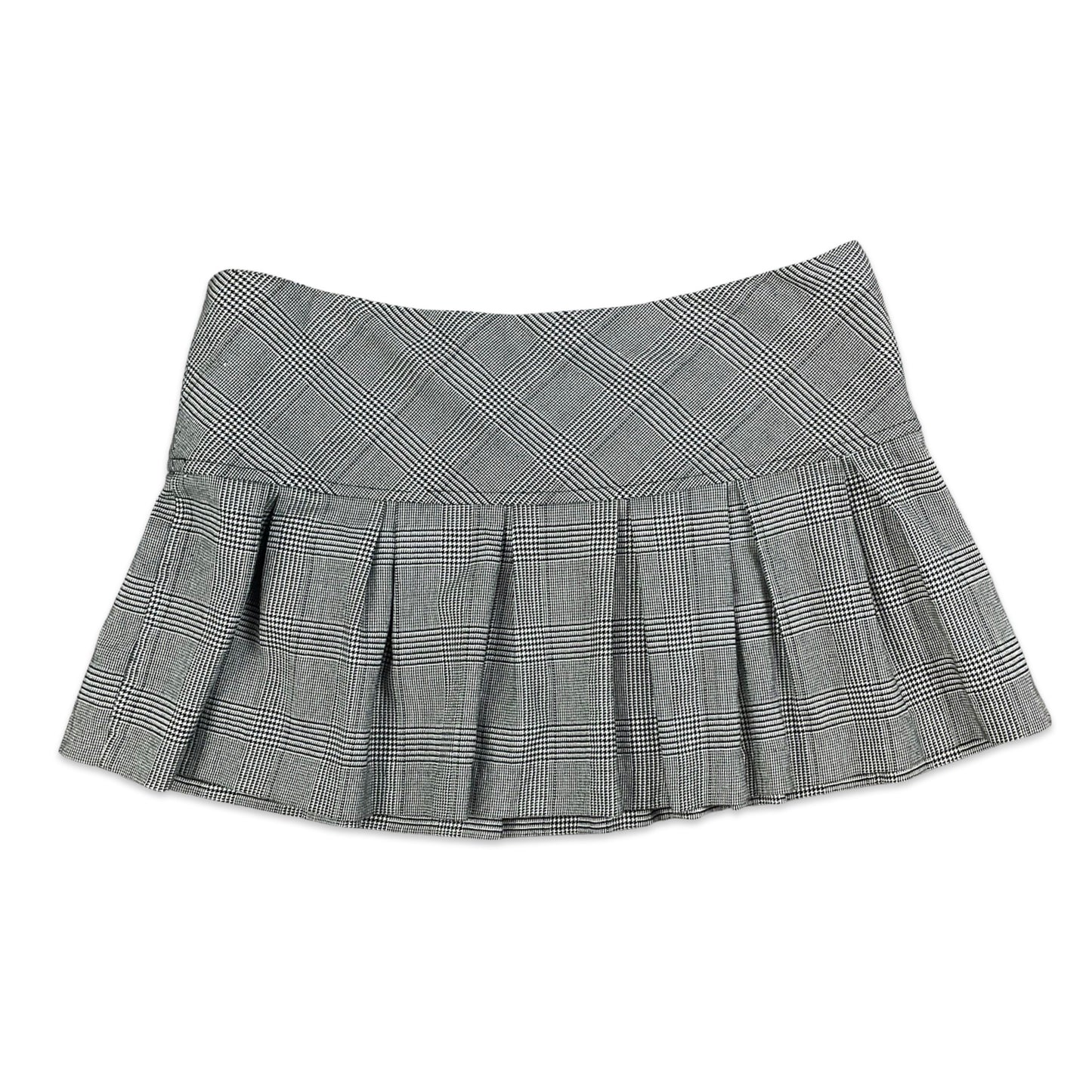 90s Y2K Black White Checkered Pleated Mini Skirt 12 14