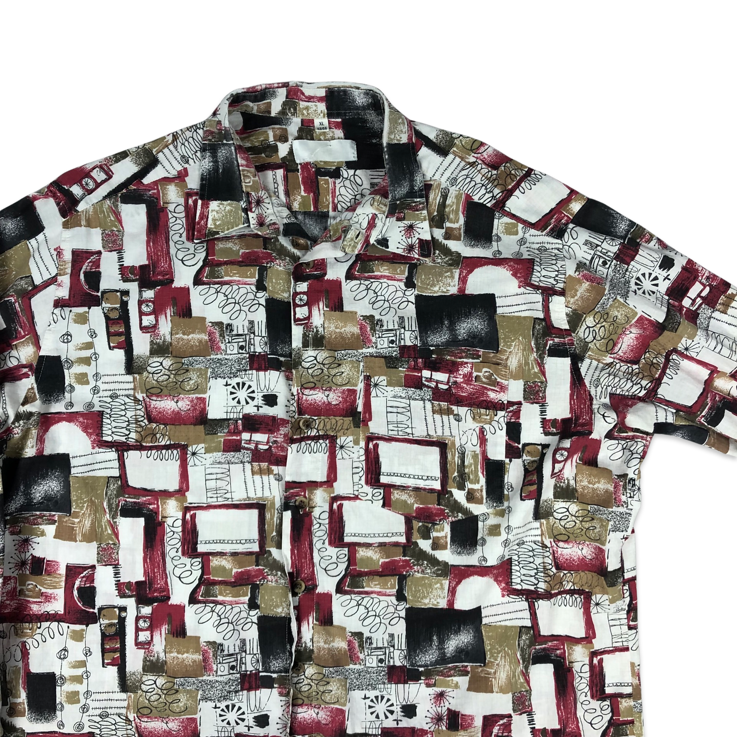 Vintage 80s Crazy Print Red and White Shirt XL