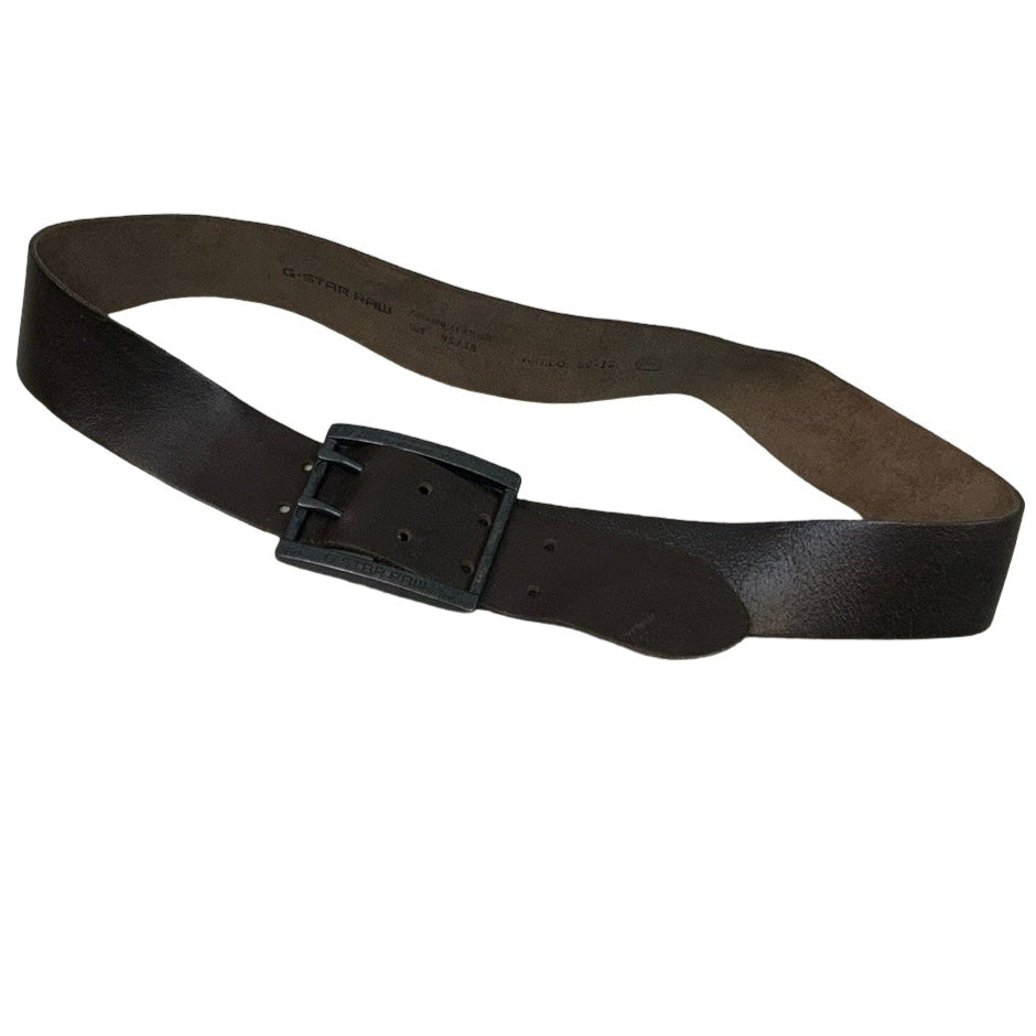 Vintage 90s ‘G-Strar Raw’ Dark Brown Distressed Leather Buckle Belt