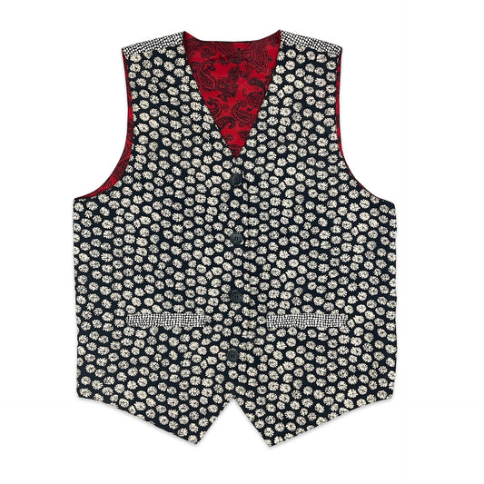 Vintage Red Navy & White Multi Pattern Waistcoat 6 8 10 12