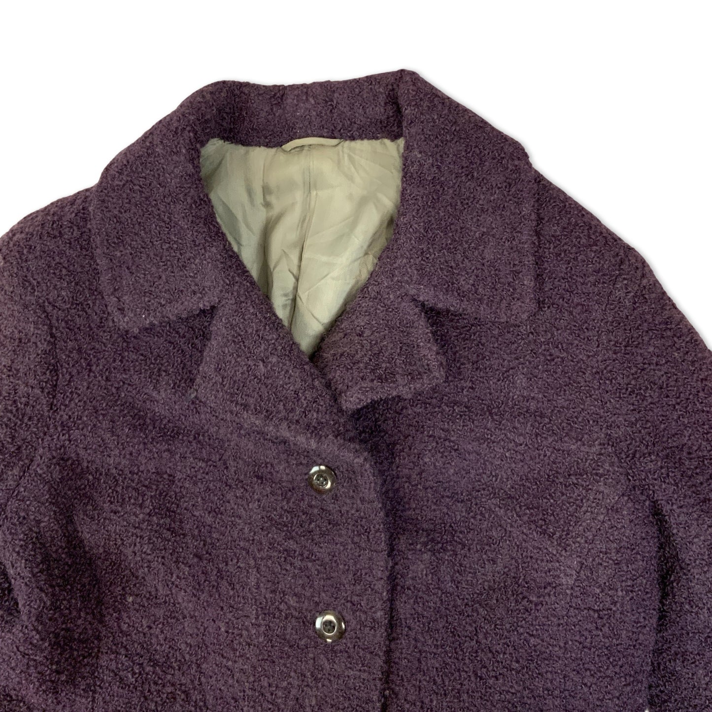 Vintage 80s 90s Purple Bouclé Ladies' Wool Trench Coat 14 16 18