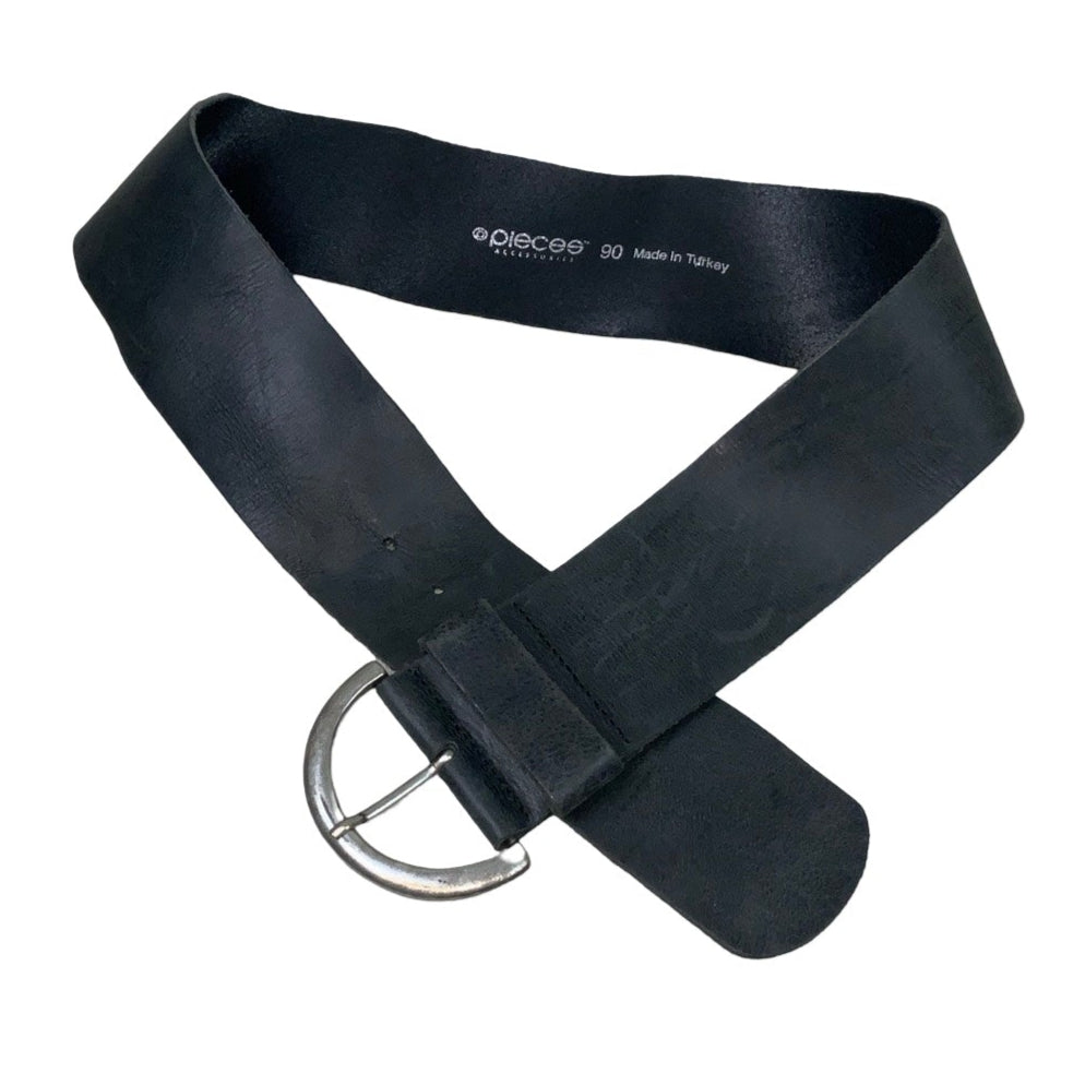 ‘Pieces’ Charcoal Grey Suede Leather Buckle Belt