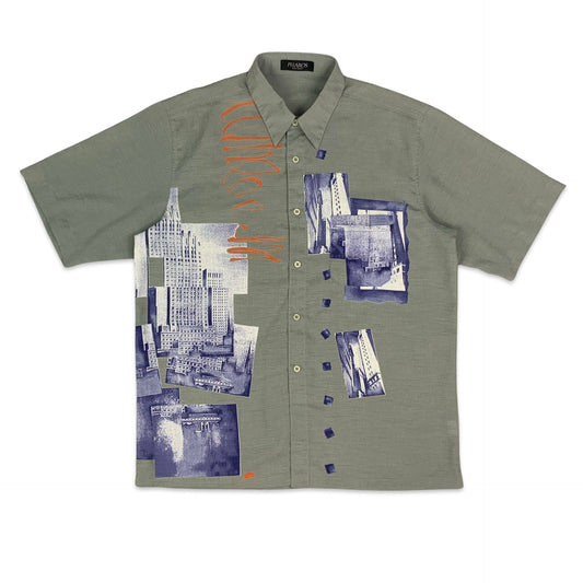 Y2K Grey Purple & Orange Abstract Print Shirt S M L