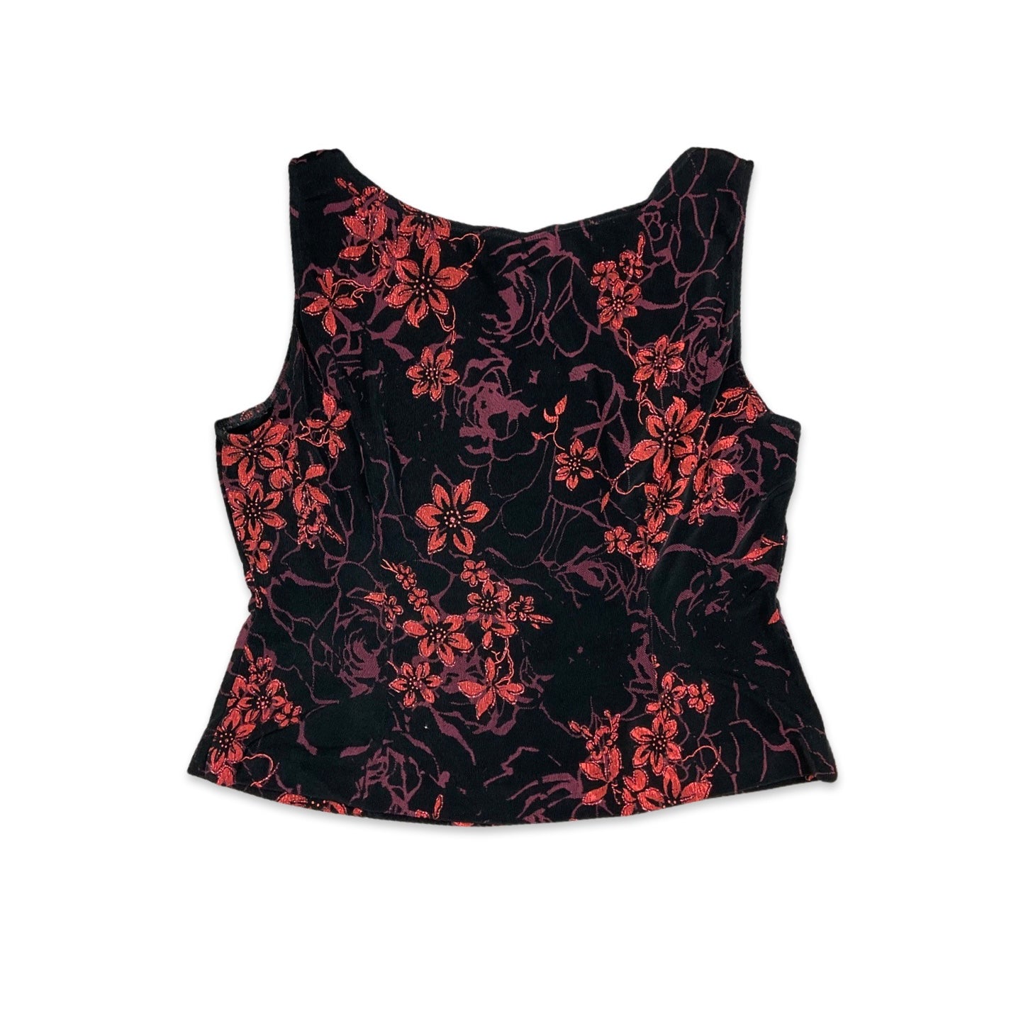 Vintage 90s Black Orange Floral Cropped Cami Top 6 8 10