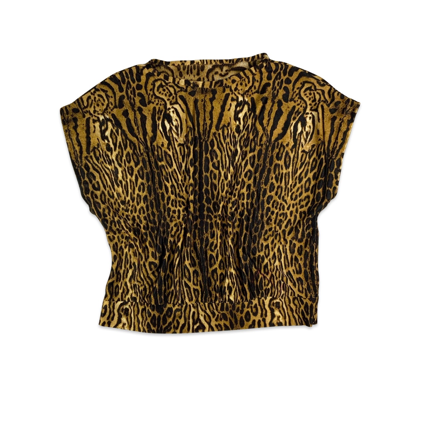 Vintage Cheetah Print Sleeveless Batwing Crop Top 10 12 14