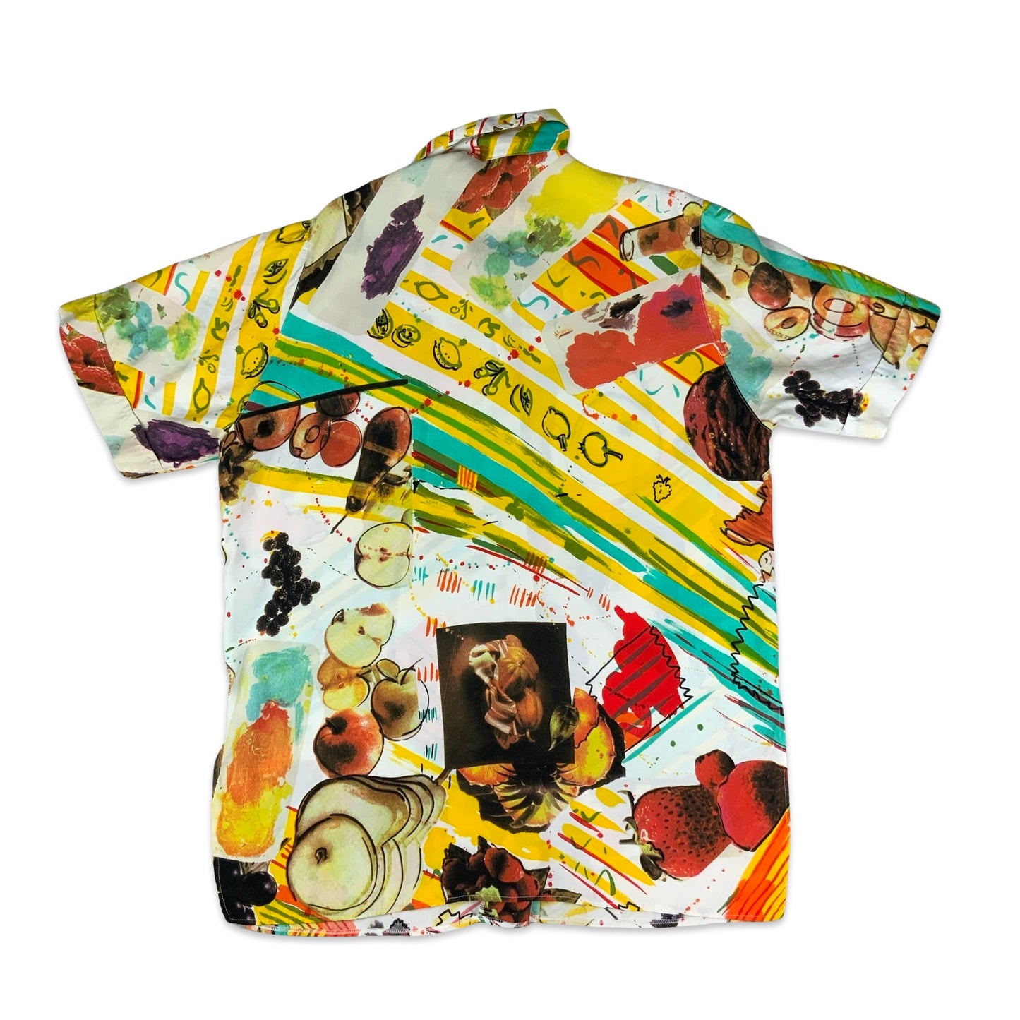 80s Bright Abstract Print Short Sleeve Blouse