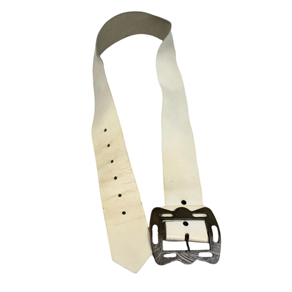 Vintage 90s 00s y2k Off-White Leather Buckle Belt