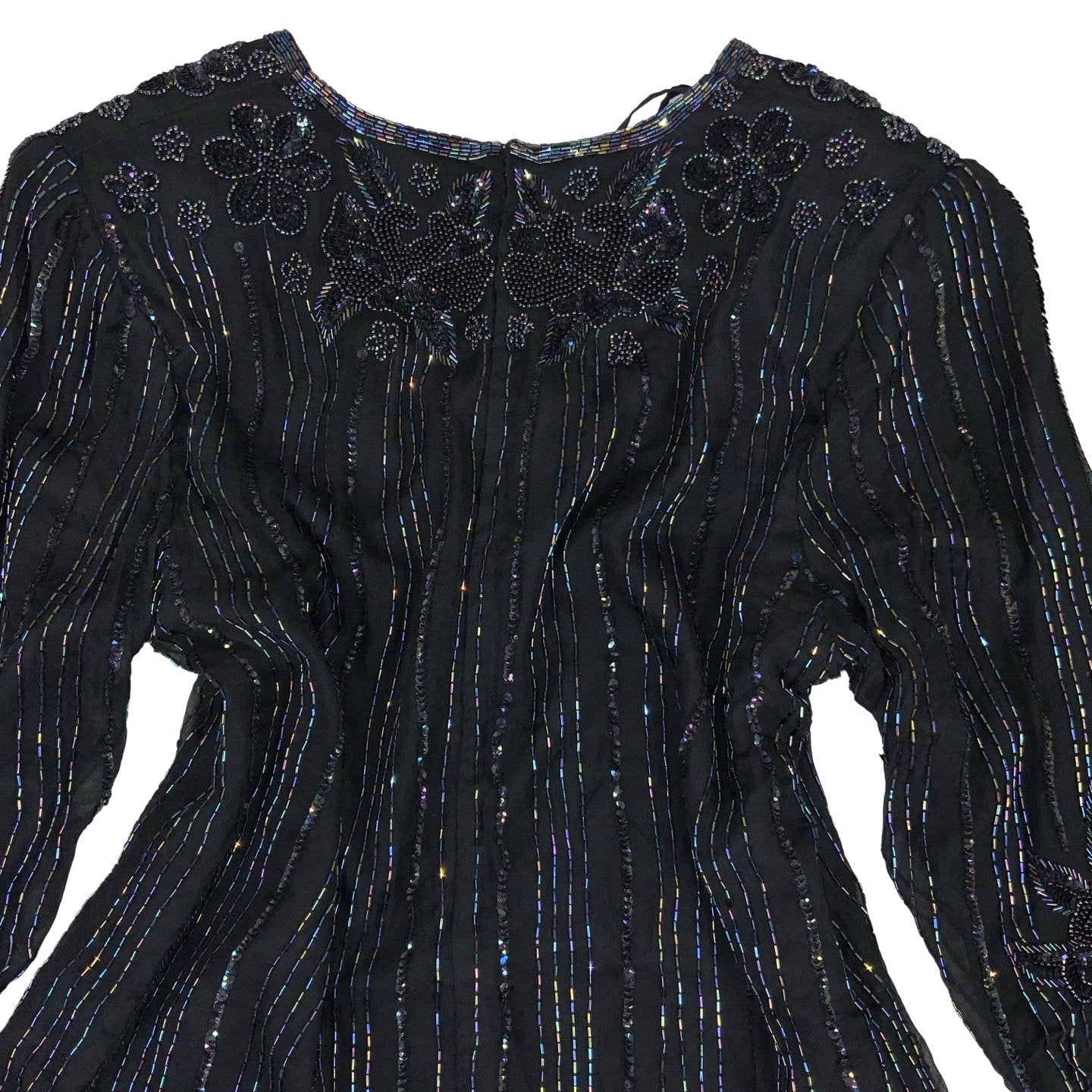 Vintage ‘American Style’ Black Rainbow Bead Sheer Blouse Top M 14 16