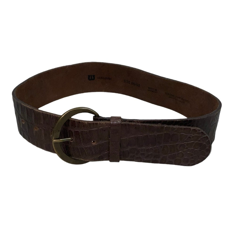 Vintage 80s 90s ‘Weinmann’ Brown Suede Croc Leather Buckle Belt