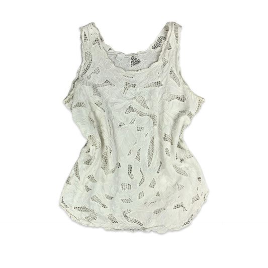 Vintage White Vest Top with Net Cut Outs 6 8 10