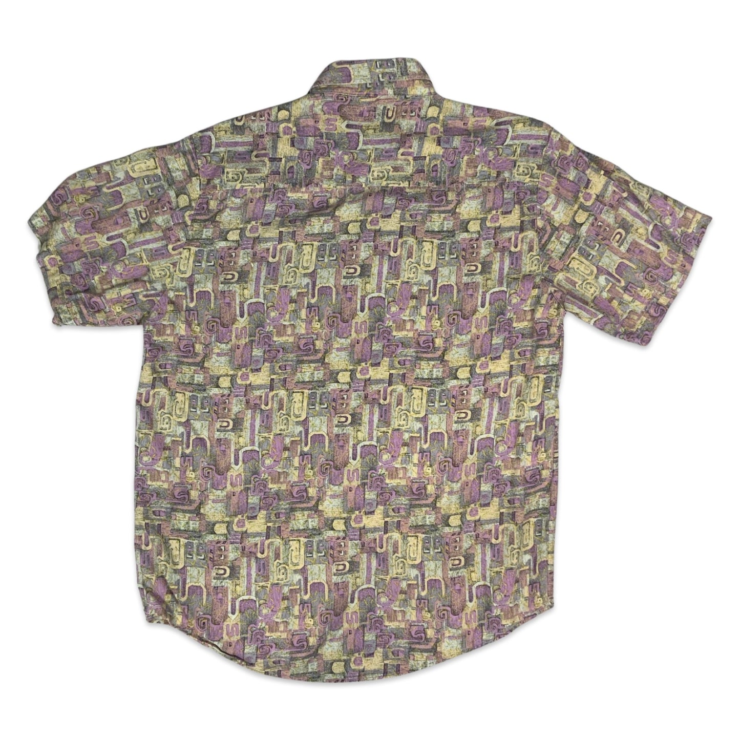 80s Purple & Yellow Abstract Print Shirt M L