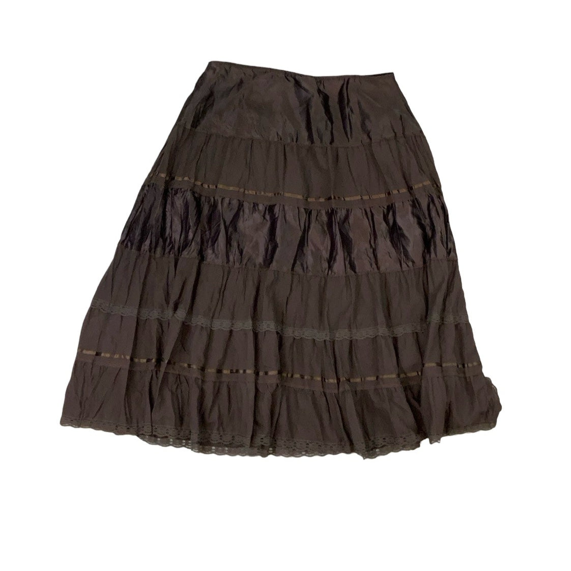 Vintage Y2K ‘CANDA’ Brown Tiered Patchwork Boho Midi Skirt 16 18