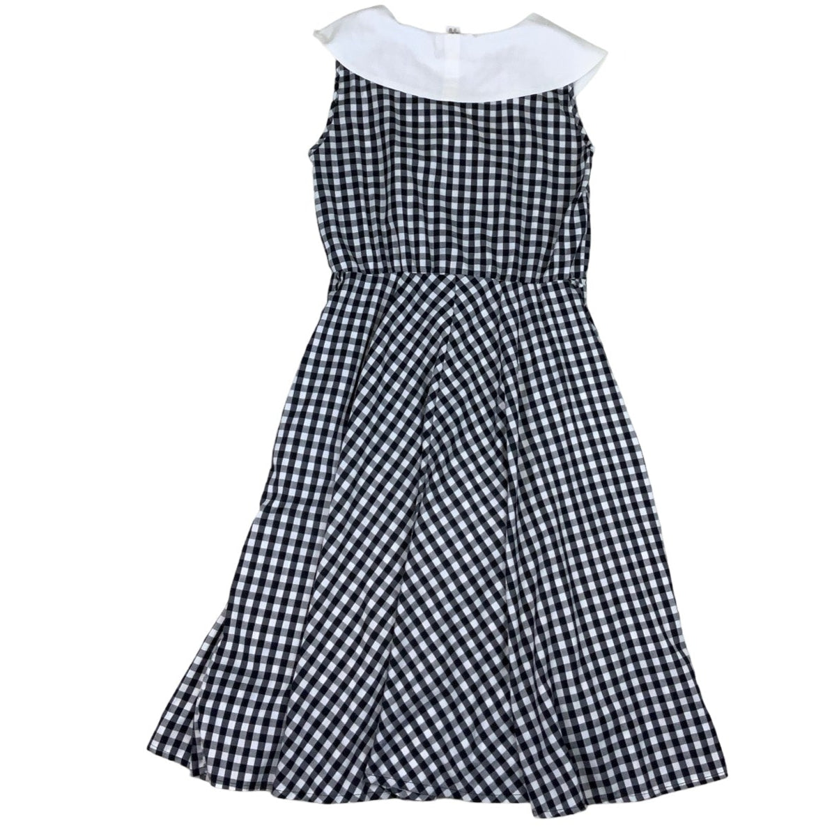 Vintage 80s Black White Check Pockets Sailor Aline Midi Swing Dress 12 14 16