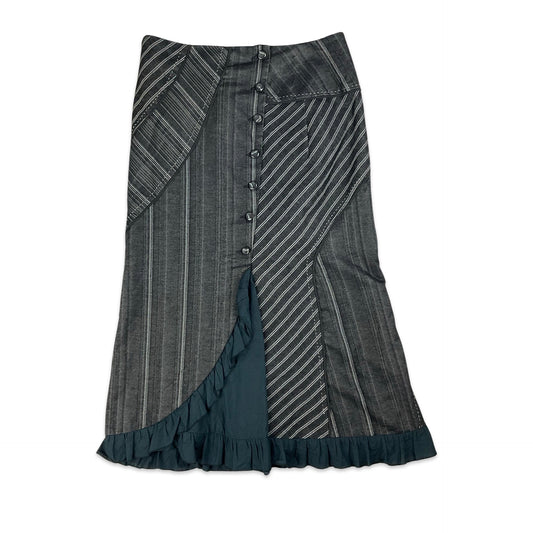 90s Black & Grey Striped Midi Skirt