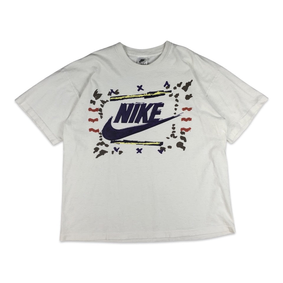 Vintage 90s Nike White Purple and Yellow Graphic Tee L