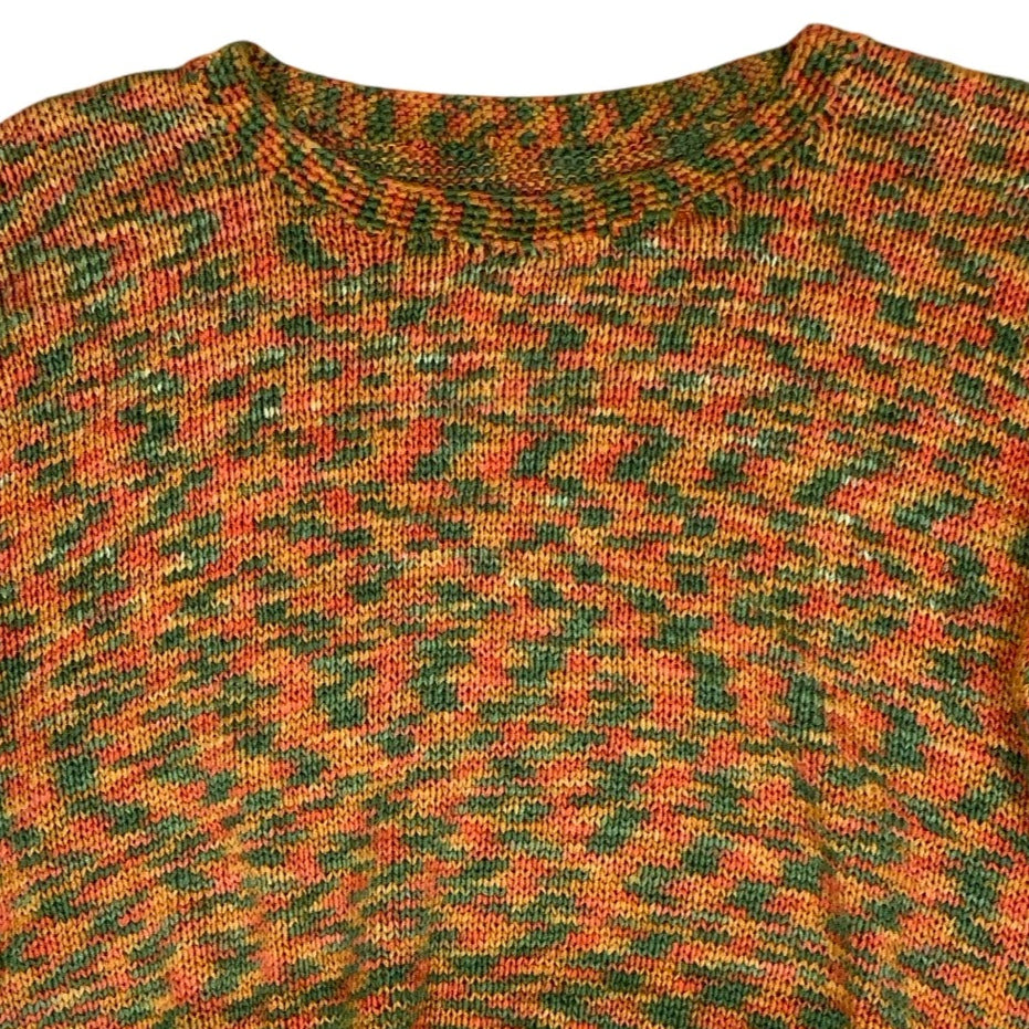 Vintage 70s 80s Orange Green Yellow Short Sleeve Knit Jumper 16 18